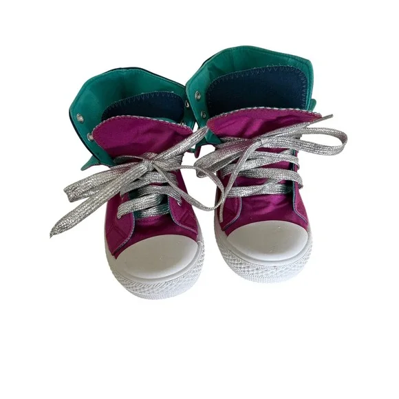 Avon Kids Magenta Teal Canvas High‎ Top Sneakers Silver Glitter Laces Size 13