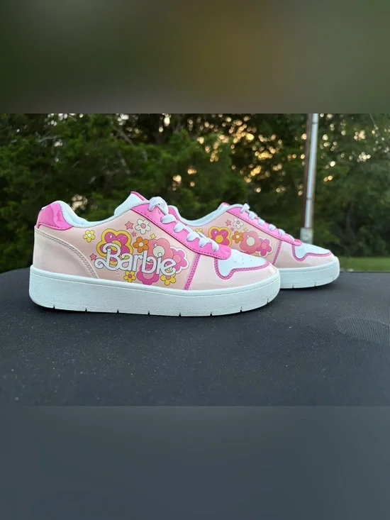 Barbie Pink White Floral Platform-Style Girls Sz 7 Sneakers school kids fall