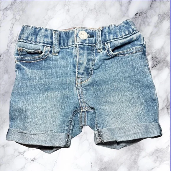 Baby Gap 1969 Toddler Denim Shorts 12-18 Months Light Wash Cuffed Elastic‎ Waist