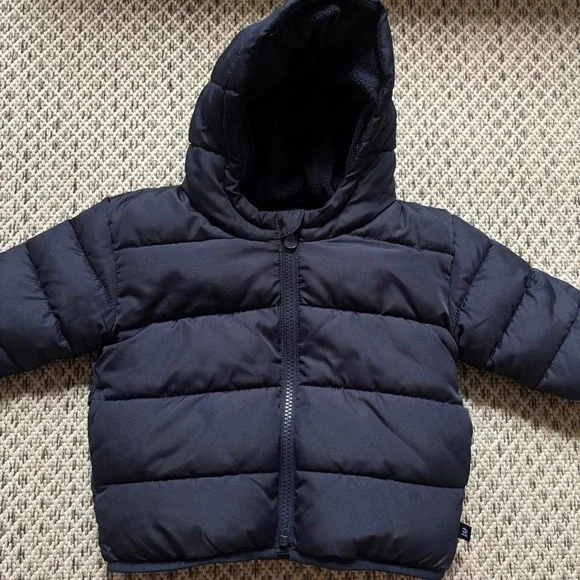 GAP ColdControl Navy Blue Hooded Puffer Jacket Full Zip 12-18 Months