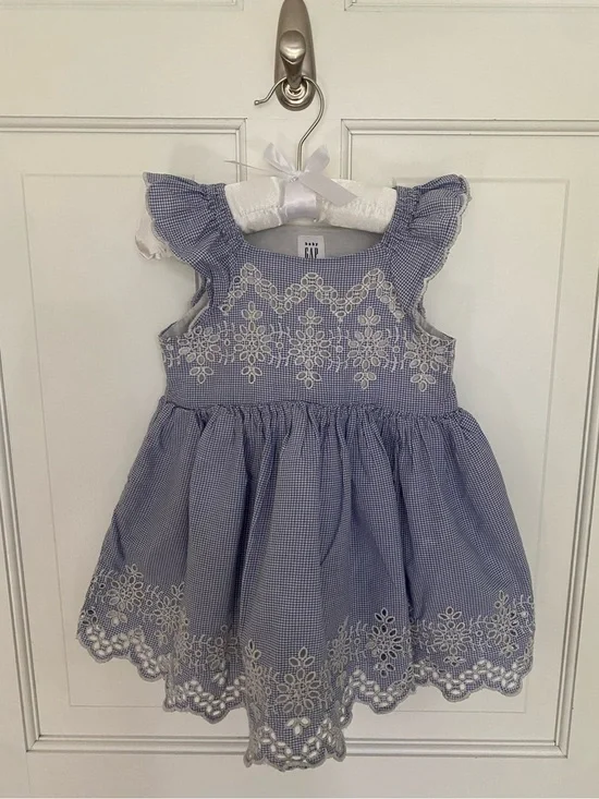 Gap Baby - Blue Gingham Eyelet Flutter Dress, size 18-24 months