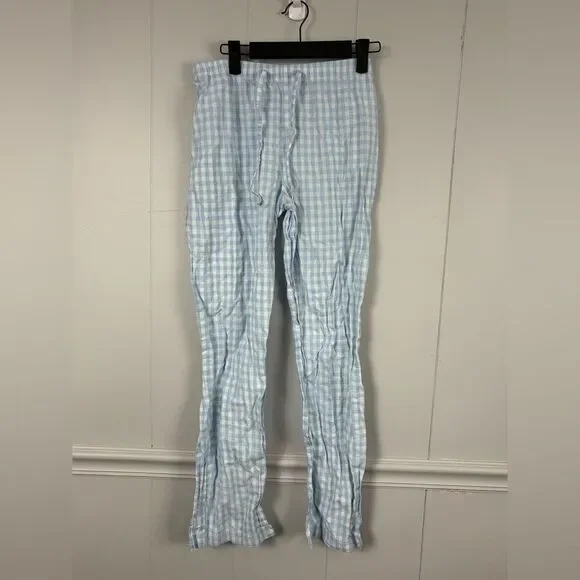 Love by Gap Blue White Gingham Button Down Pajama Bottoms Small Plaid Loungewear