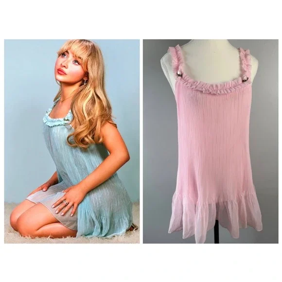 Victorias Secret Med Pink Pleated Ruffle Babydoll Chemise ASO Sabrina Carpenter