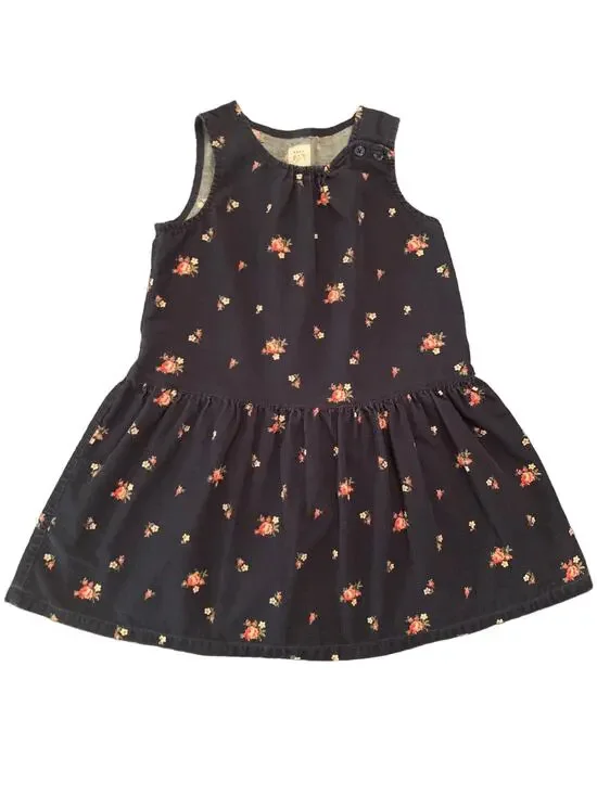Gap. Navy Blue Corduroy Pinafore Jumper with Roses. Size 4.