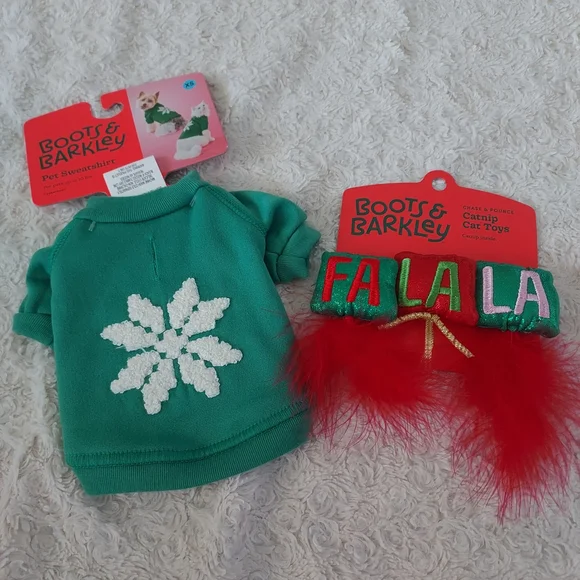 Boots & Barkley XS Green Kitty Cat Sweatshirt & Catnip Toys Bundle Dress Up Play