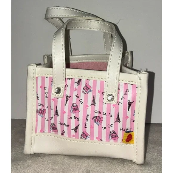 Build A Bear Paris‎ Purse Eiffel Tower Pink White Stripes Hand Bag Dog Cat BABW