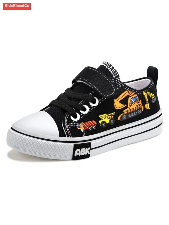 Toddler Slip On Canvas Sneakers Dinosaur Print Hook & Loop Adjustable Strap