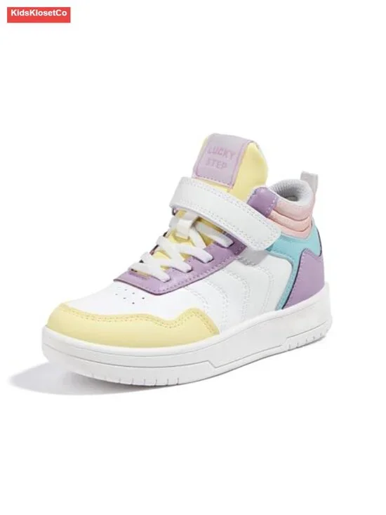 Kids High Top Sneakers Hook and Loop Zipper Athletic Basketball Shoes Vegan