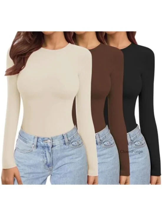 3 Pack Long Sleeve Crew Neck Fitted Underscrubs Lightweight Thermal Tops