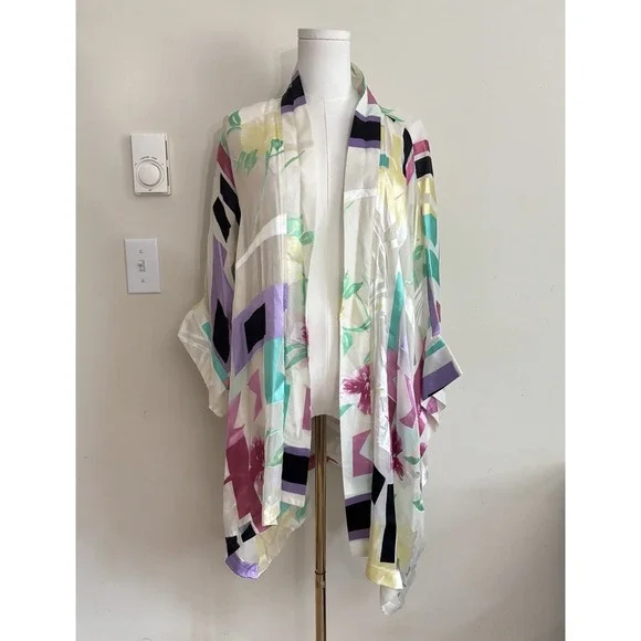 Vintage 80s 90s Y2K Silk Robe Ulla Popken Inspirations One Size Sheer Retro Chic