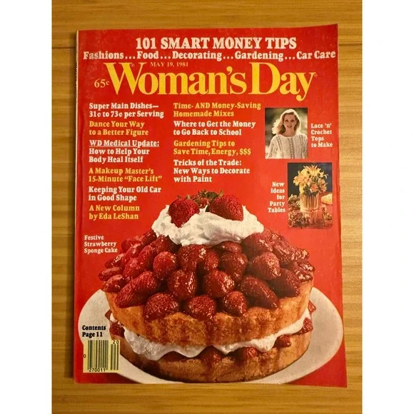 Woman's Day Magazine May 19 1981 Strawberry Sponge‎ Cake Cover Vintage