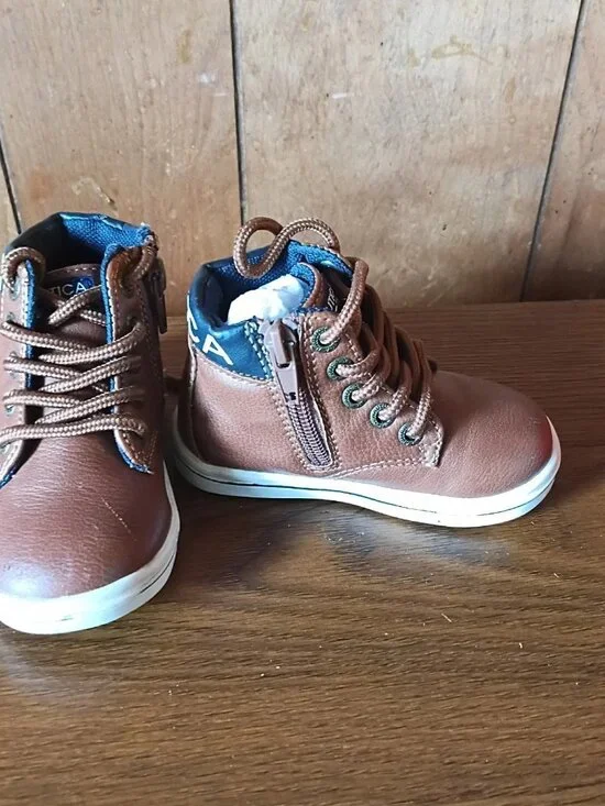 Nautica Toddler Boys Sneakers Size 5 Brown High Top Zip Lace Casual Shoes