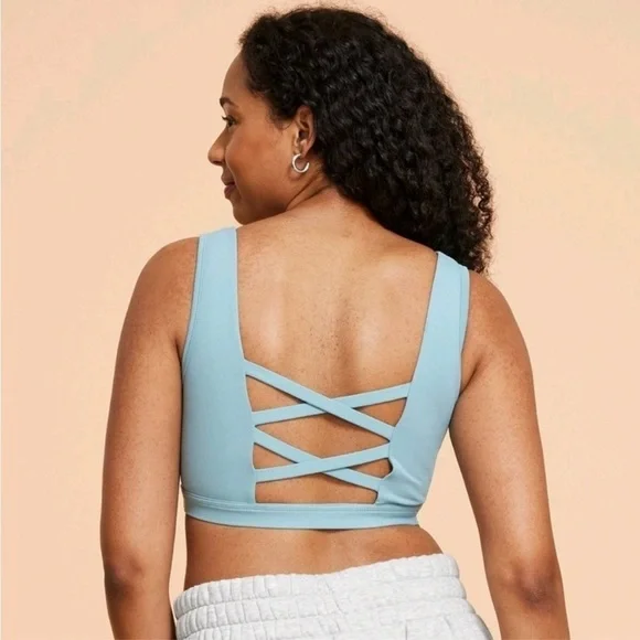 Blogilates Women’s Criss Cross Sports Bra Cameo Blue Size XS NWT