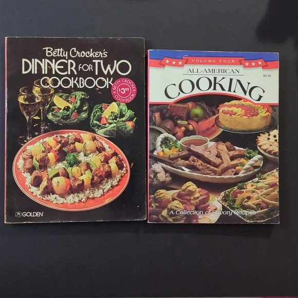 2 Cookbooks All American Cooking 1997 Betty Crocker’s Dinner for Two 1983