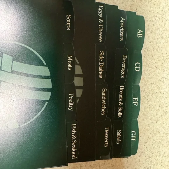 Longaberger Green and Black Recipe Card Organizer with Labeled Tabs