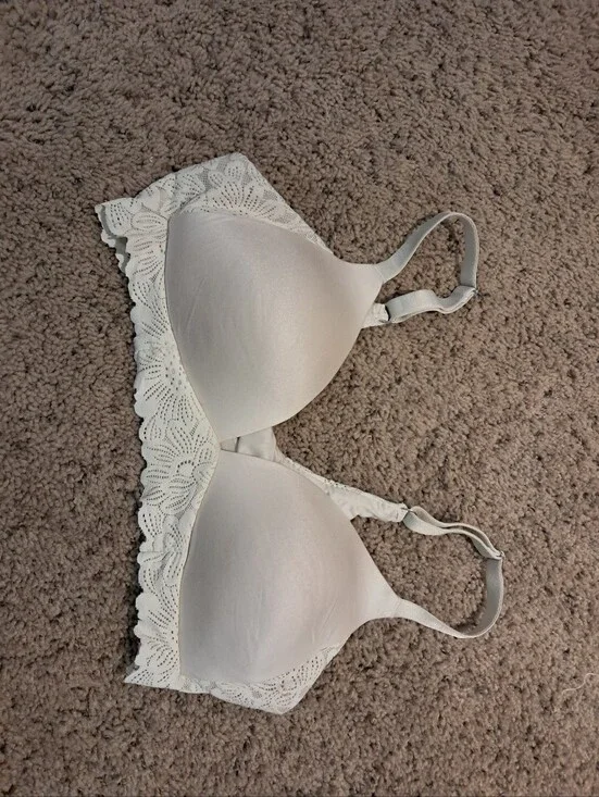 aerie Sunnie Lace-Trim Smooth Molded T-Shirt Bra — White 34C
