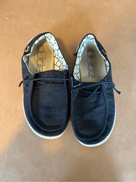 Hey Dude Black Canvas Slip-On Loafers with Patterned Lining
