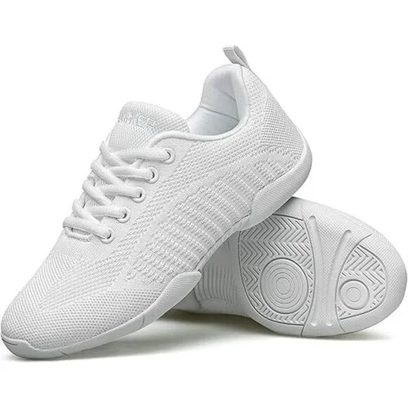 Baxinier Girls Size 3.5 White Lace Up Breathable Anti Slip Cheerleading Shoes