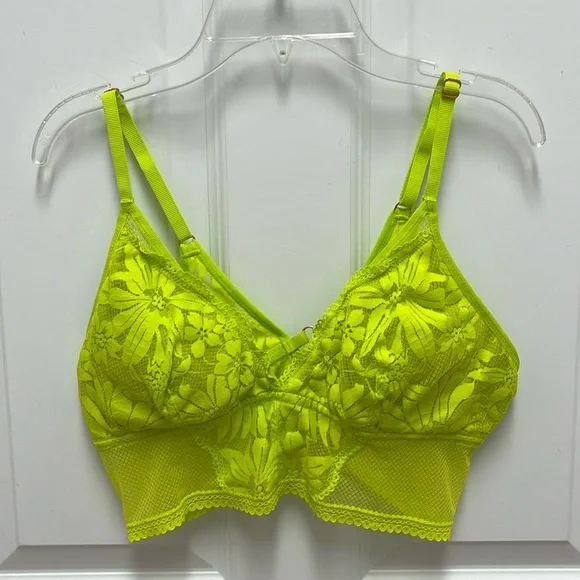 Aerie Neon Green Lacy Wideband Floral Tankini‎ Bra - Large