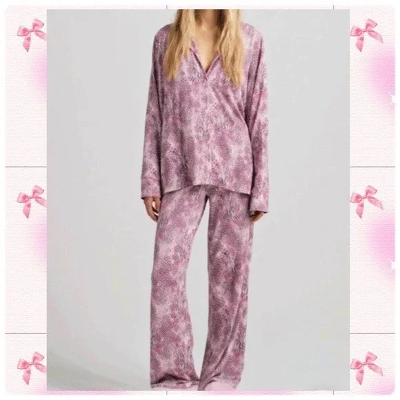 SKIMS SLEEP PJS‎ LONG SLEEVE BUTTON UP PAJAMA SET BLOOM ANIMAL NWT SIZE MEDIUM