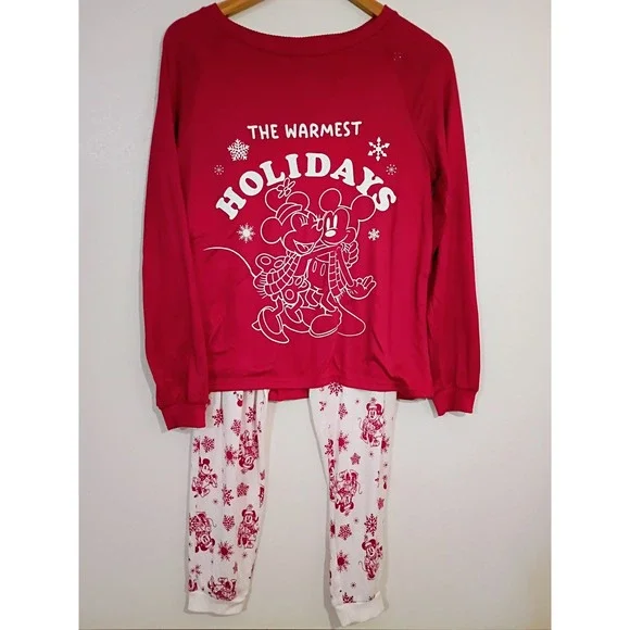 Disney Mickey Minnie Mouse Red Holiday Pajama Set Women Size‎ S