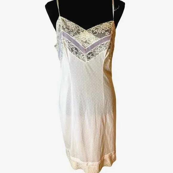 Vintage lace slip dress Pinup‎ Sheer lilac polka dot