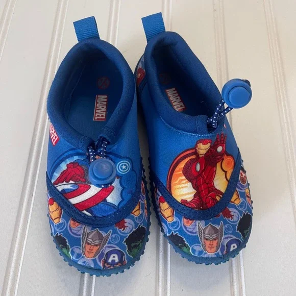 Marvel Avengers Kids Blue Water Shoes Iron Man Captain America Size 7/8 Slip On