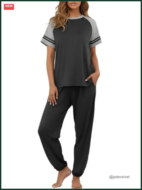 Women's Short Sleeve Pajama Set 2 Piece Lounge Set Soft Sleepwear with Pockets