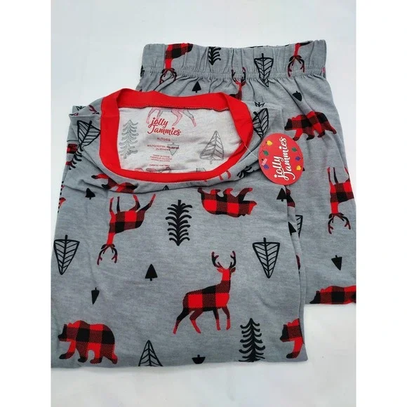 Jolly Jammies‎ XL Buffalo Plaid Bear Deer Tree Pajama Set Womens Loungewear