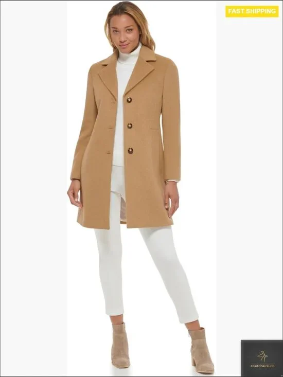 Classic Wool Blend Coat Single Breasted Notch Lapel Fall Layer