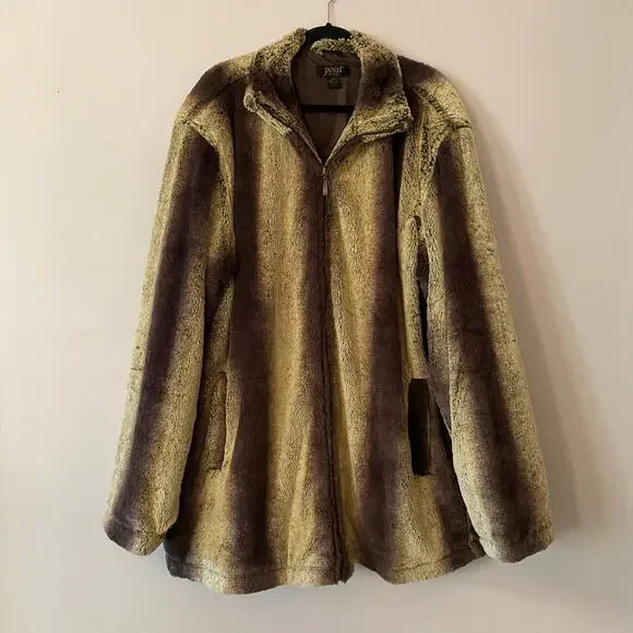 Possi New York Vintage Mobwife Brown Faux Fur Long Coat Striped Women's size XXL