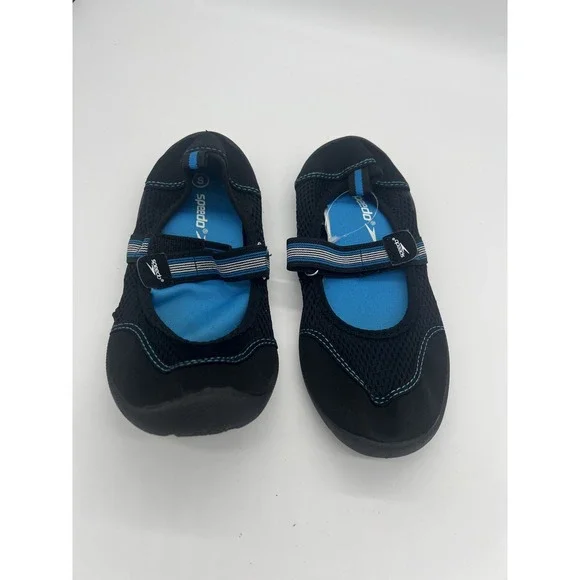 Speedo Unisex Kids Water Shoes Aqua Socks Black Blue Size S Hook & Loop‎ Strap