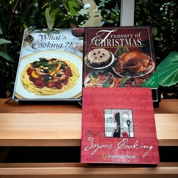 Vintage Cook Book Bundle What’s Cooking Treasury of Christmas Joyous Cooking