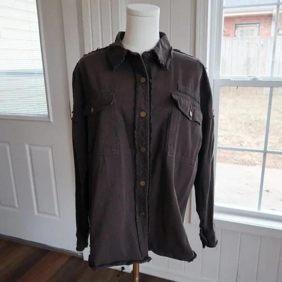 La Miel Womens 100% Cotton Military Jacket S Brown Layer Grunge Fairycore Earthy