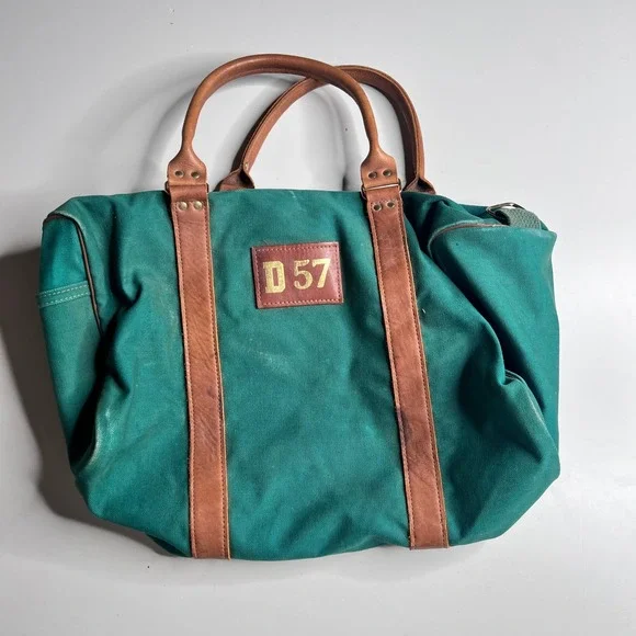 Vintage Crafted With Pride Green Canvas Leather‎ Duffel Bag USA Made Weekender