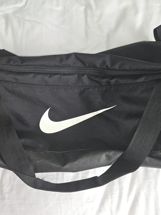 Nike Black Duffel with White Swoosh Logo