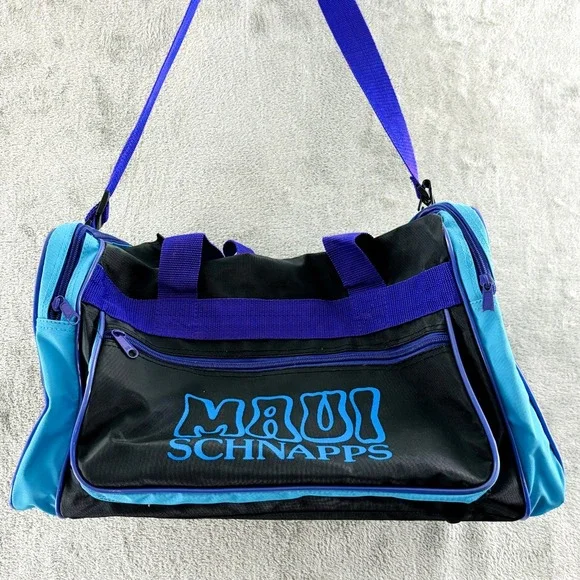 Vintage Maui Schnapps Duffel Bag Black Purple Aqua Blue Nylon Tote‎ 90s Y2K