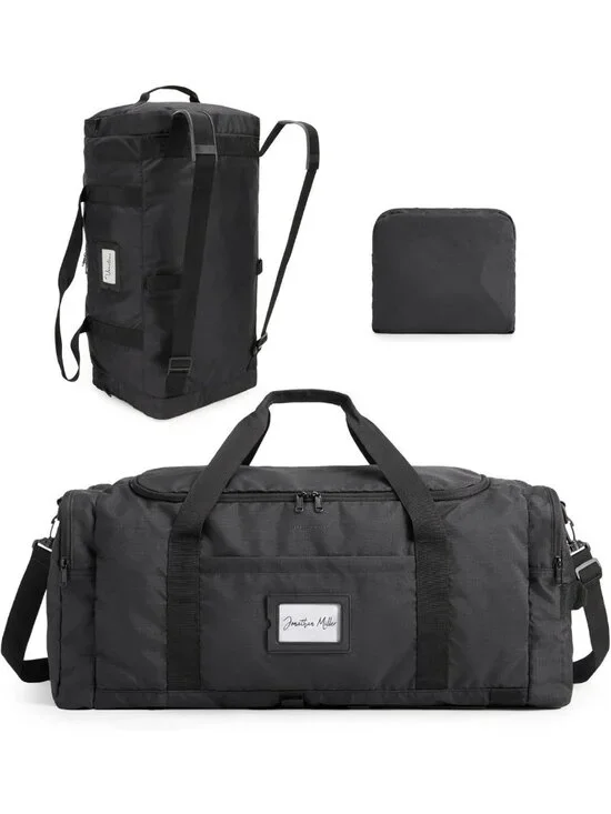 60L Foldable Duffle Bag - Large Travel Backpack & Weekender Bag for Men, Black