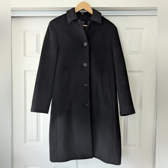 Calvin Klein Minimalist Black Wool Blend Long Coat Size 8
