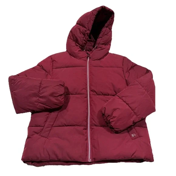 Tommy Hilfiger Puffer Jacket Womens Sz L Red Full Zip Hooded‎ Warm Winter NWOT