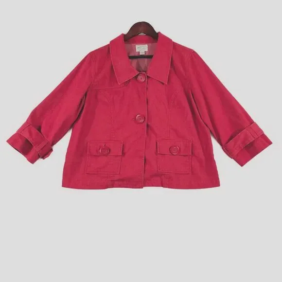 Christopher and Banks Womens Lightweight Jacket Coat‎ Collared Stretch Red Large