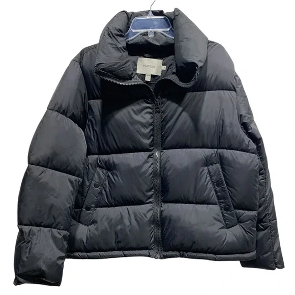 HUDSON Black Puffer Jacket Stand Collar Full Zip Women's Size Medium‎