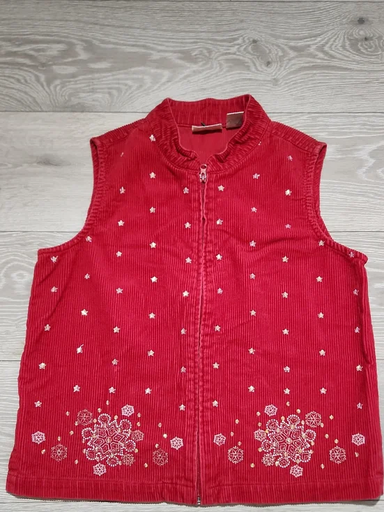 Vintage Baxter & Wells Corduroy Embroidered Snowflake Christmas Vest Petite Smal