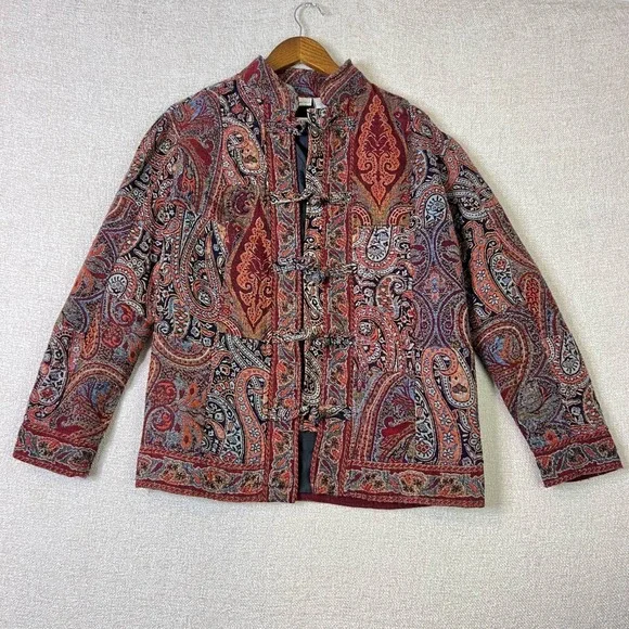 White Stag 90s Y2K Jacket Tapestry Art Boho Paisley Chinese Knot Button Size S