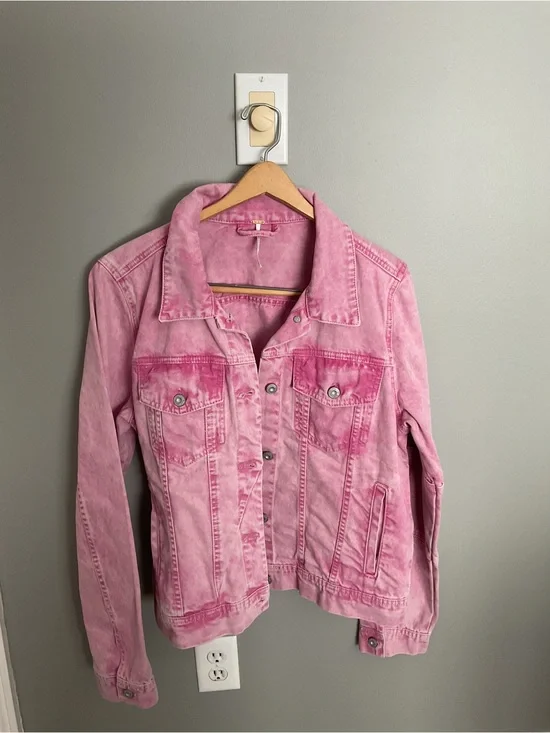 Free People Pink Washed Denim Jacket