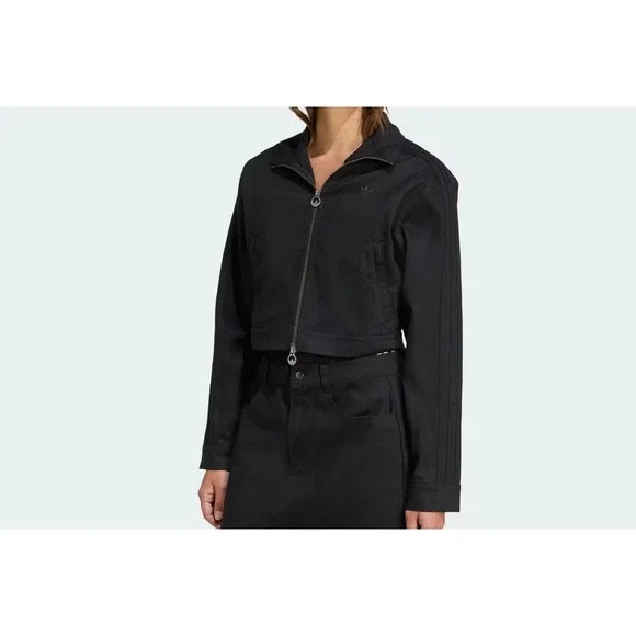 adidas Originals Firebird Twill Cropped Track Jacket Womens Small Black JW7267