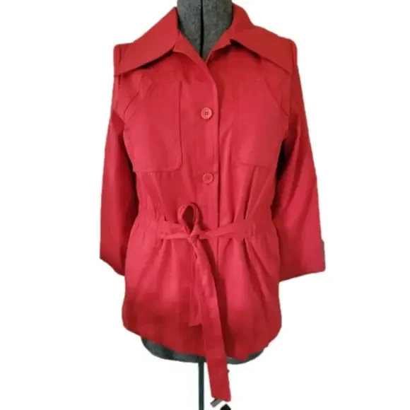 Vintage Robert Arnold Red Belted Button Down Short Trench Coat-Size 11/12