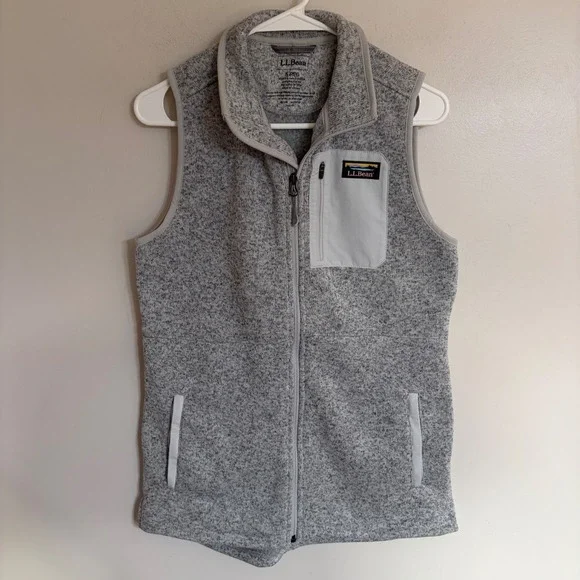 LL Bean Womens Sweater Fleece Vest Gray Heather Full Zip 511766 Small Regular