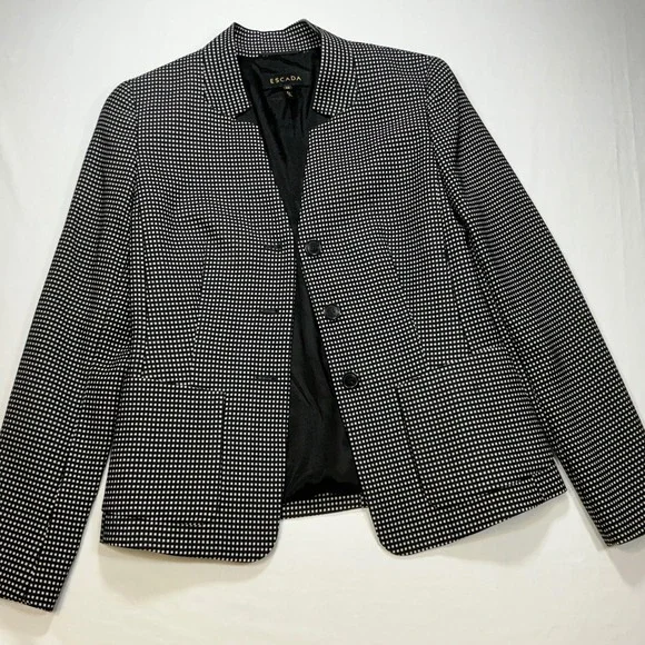 ESCADA Blazer Black & White Checkered Print Career‎ Business Casual Coat