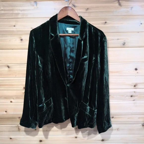 Sundance‎ Green Velvet Silk Blend Blazer Jacket Petite 14 P14 Forest Green